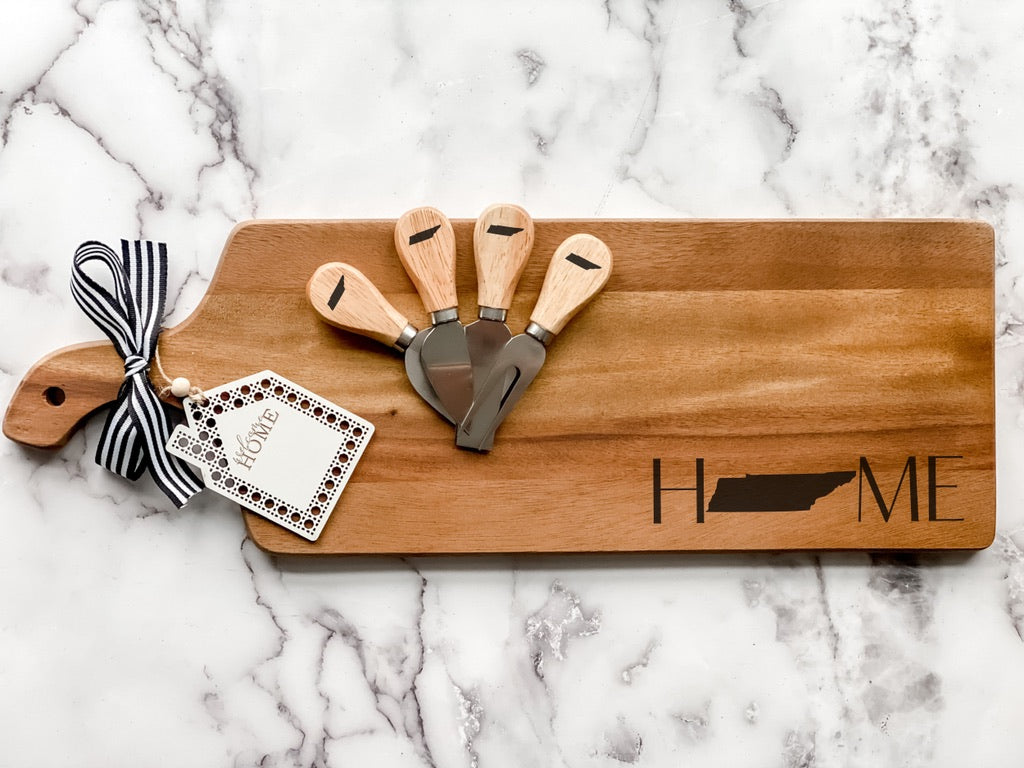 Custom Closing Gift Set- Acacia Wood and Cheese Knife Set