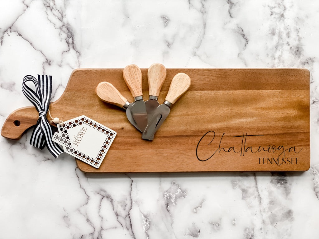 Custom Closing Gift Set- Acacia Wood and Cheese Knife Set