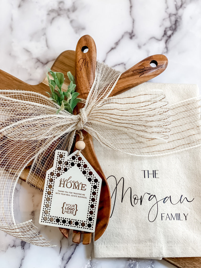 Custom Closing Gift Set- Acacia Wood and Towel Set