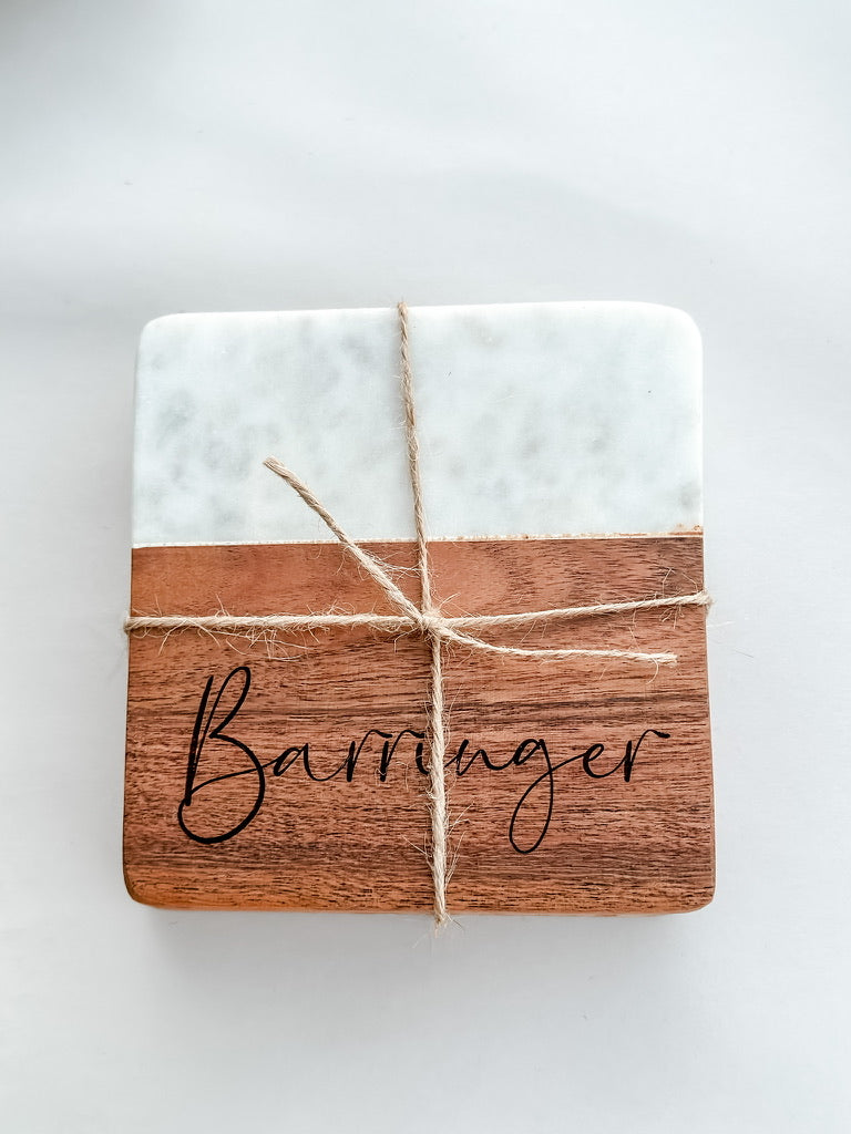 Square Wood and Marble Coasters- Set of 2