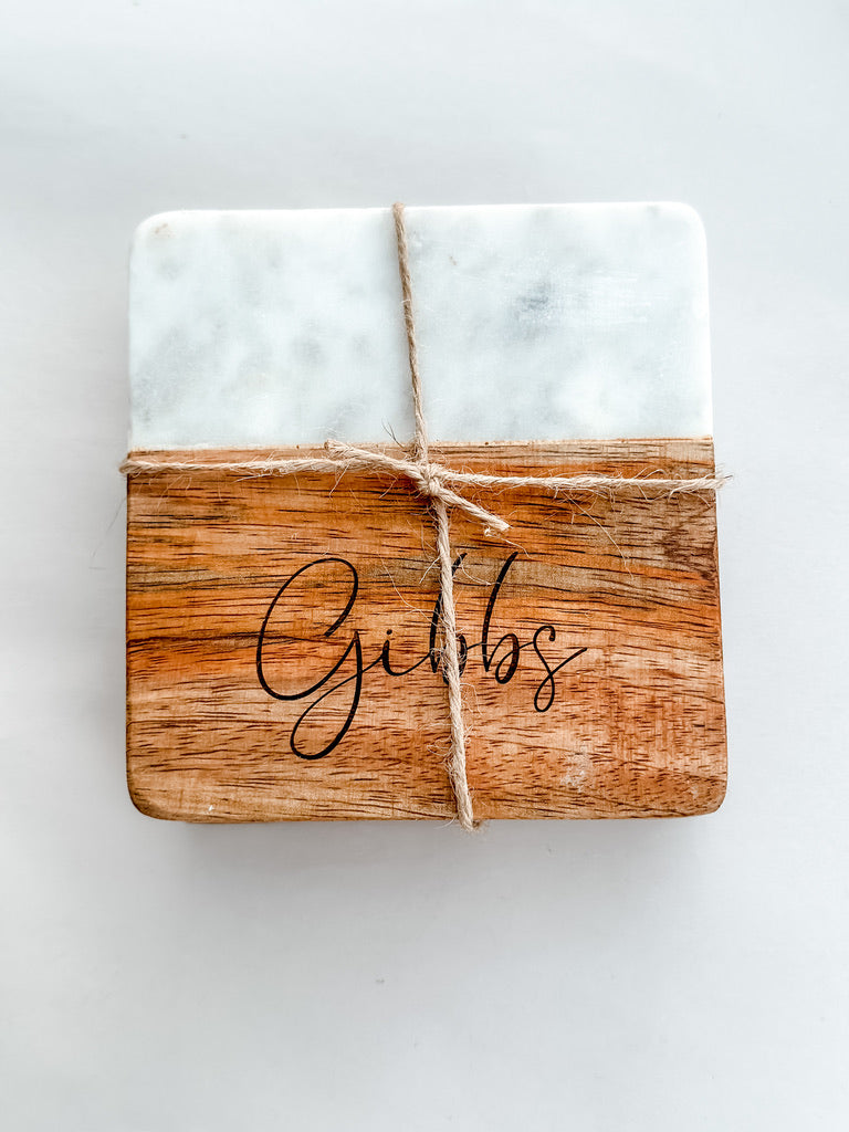 Square Wood and Marble Coasters- Set of 2