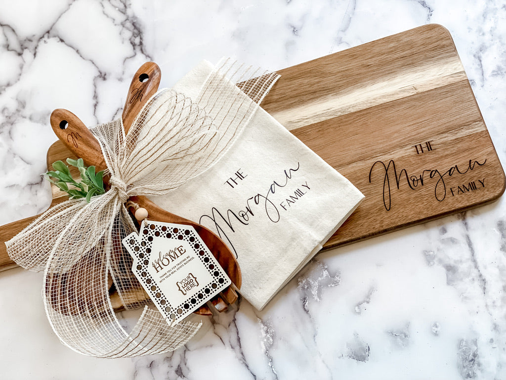Custom Closing Gift Set- Acacia Wood and Towel Set