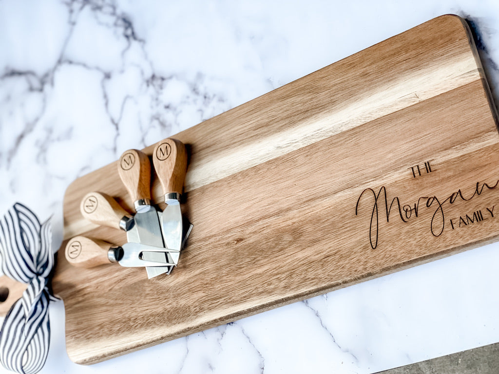 Custom Closing Gift Set- Acacia Wood and Cheese Knife Set