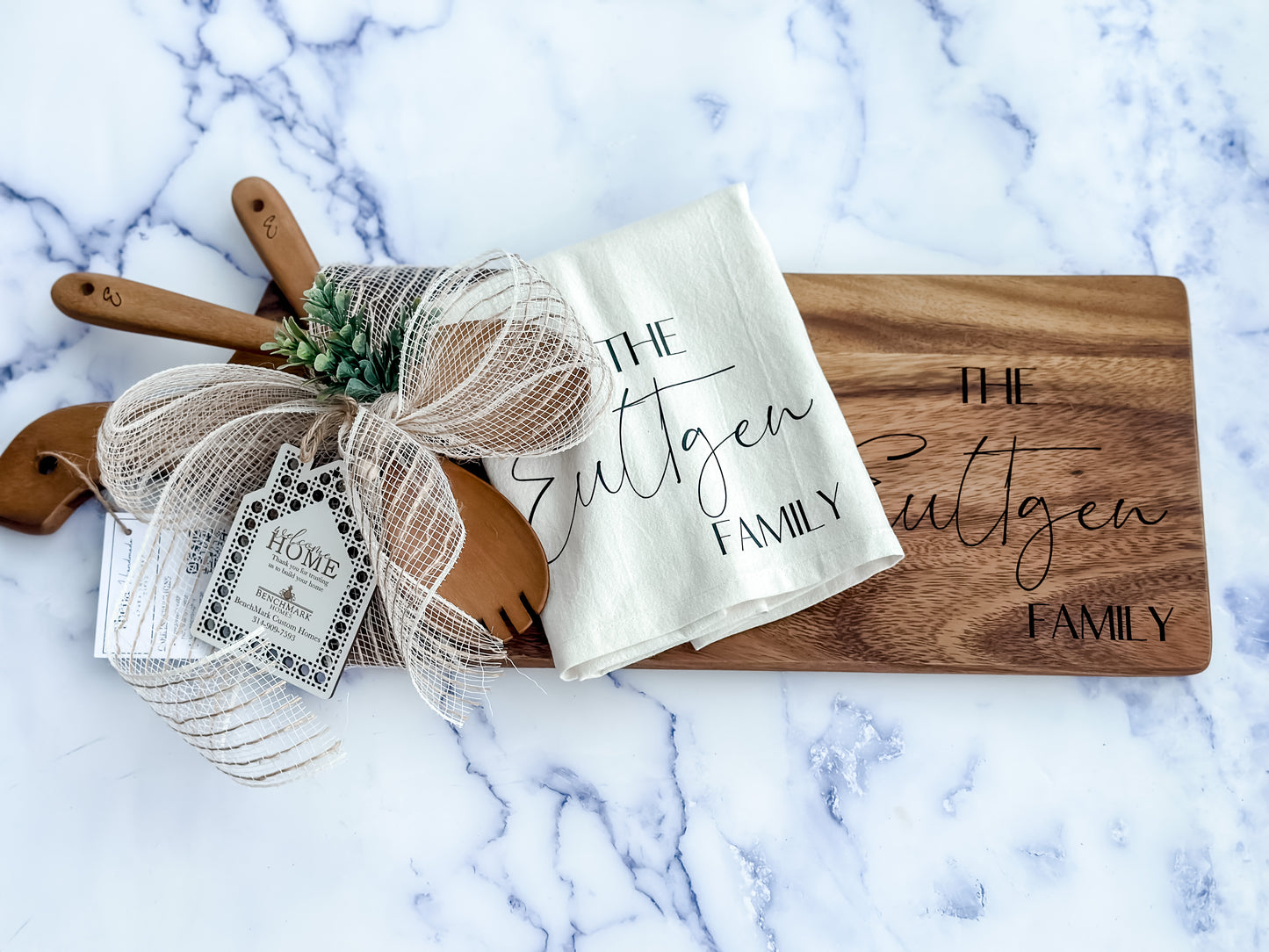 Custom Closing Gift Set- Acacia Wood and Towel Set