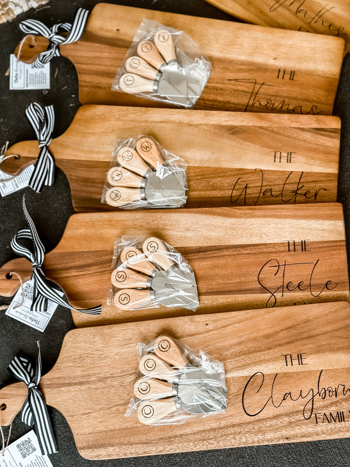 Custom Closing Gift Set- Acacia Wood and Cheese Knife Set